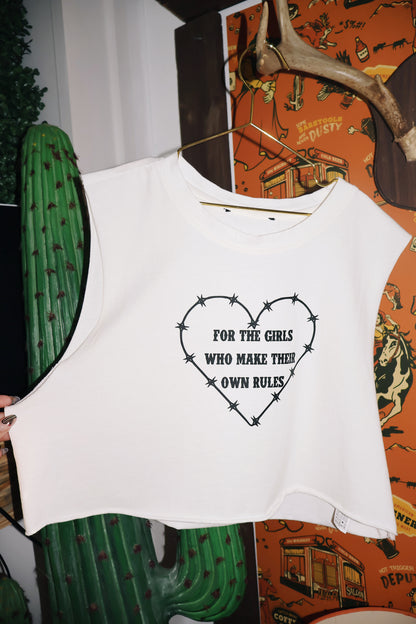 For The Girls Cropped Raw-Cut Muscle Tee