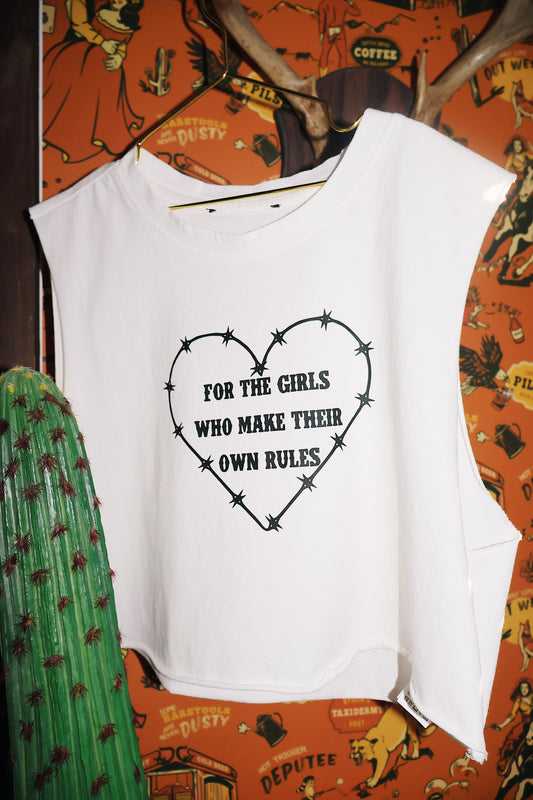 For The Girls Cropped Raw-Cut Muscle Tee